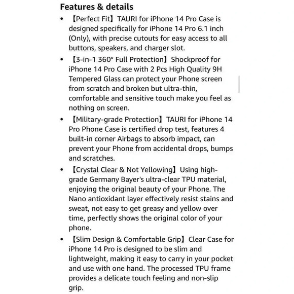 TAURI Clear Case for iPhone 14 Pro Case Not-Yellowing 2 Screen & Lens Protectors - Picture 8 of 8